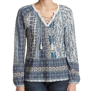 Vintage America Blues Jean Lace Trim Peasant Top